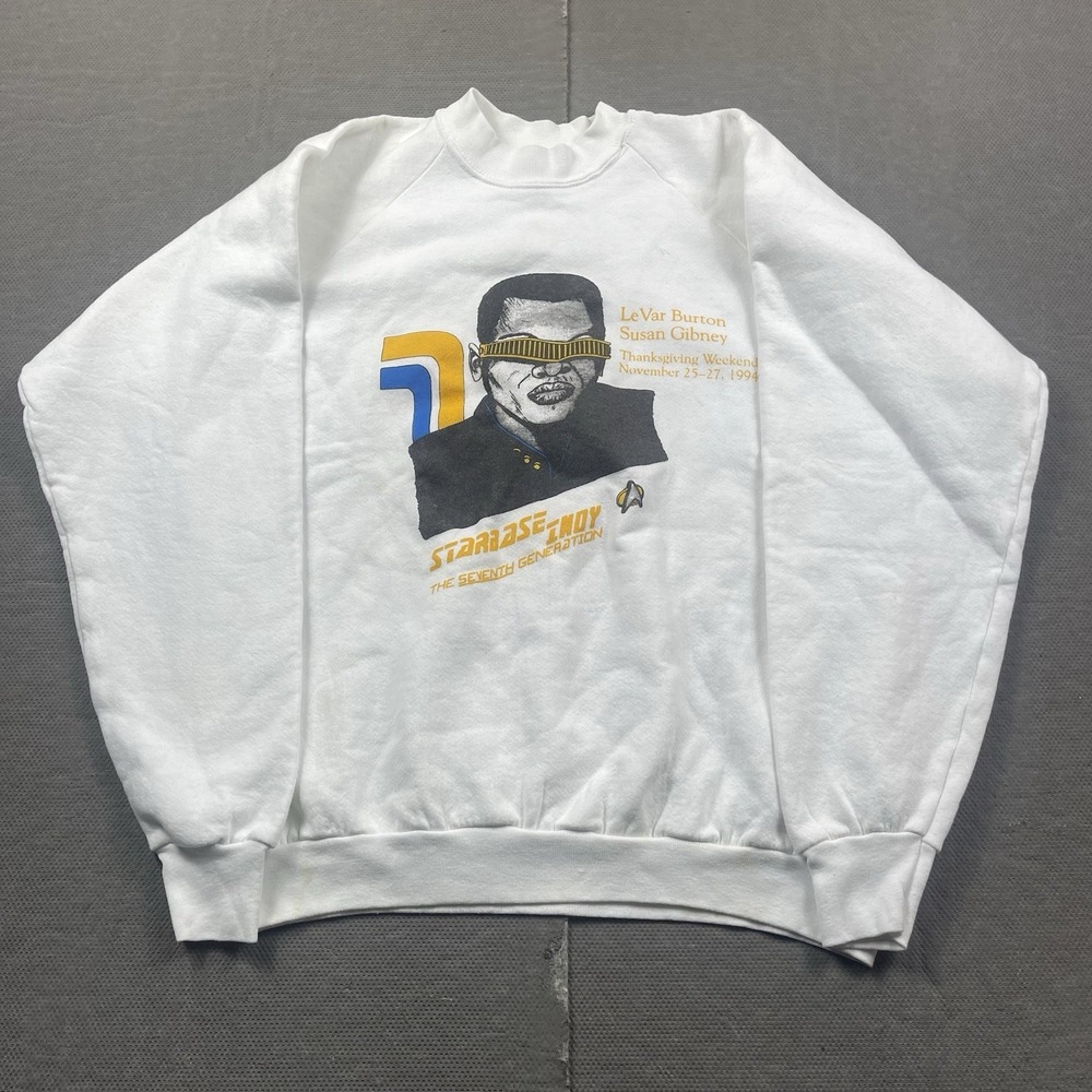 Vintage Star Trek‎ Crewneck Sweater Mens XL White Starbase Indy Seventh Gen USA